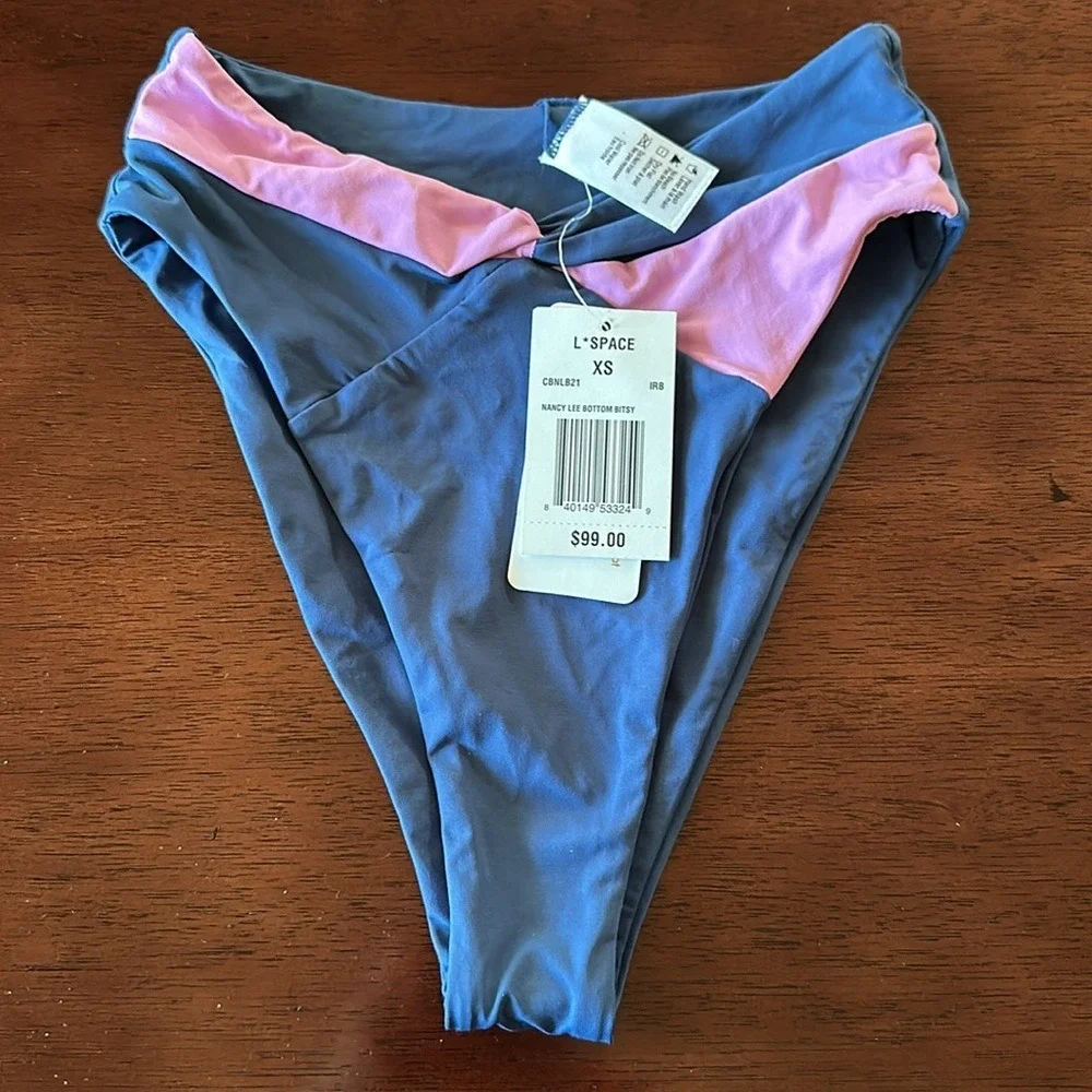 L*Space Nancy Lee Bottom Bitsy High Waist Bikini Blue‎ Pink CBNLB21 XS